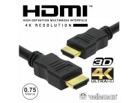 Velleman  Dourado Macho / Macho 2.0 4k Preto 0.75m   - Cable HDMI 2.0 ULTRA HD 4K Alta resolución, HDMI macho / HDMI macho, tecnología HDMI2.0, La versión HDMI 2.0 permite un tráfico de hasta 18 Gbps, Admite resoluciones desde 3840x2160 hasta 60 fps, A...
